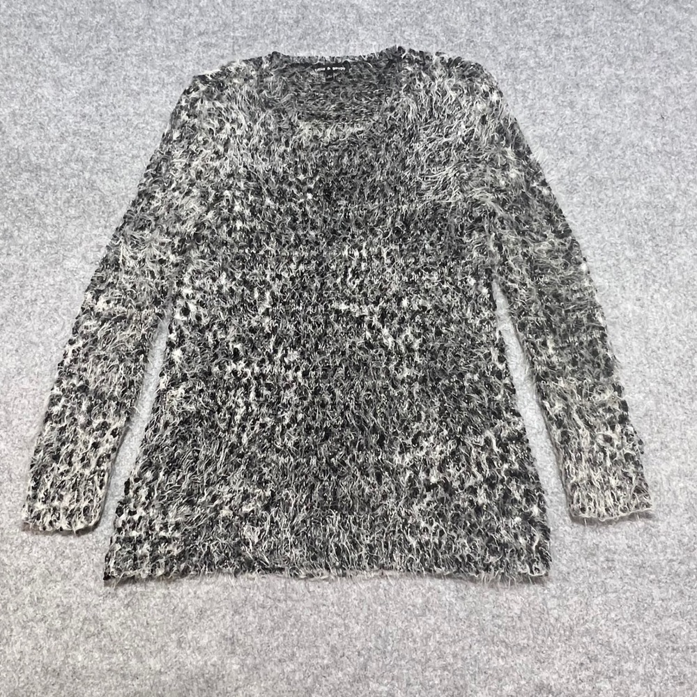 Cable & Gauge Womens Black White Eyelash Knit Metallic Shimmer Sweater‎ Medium